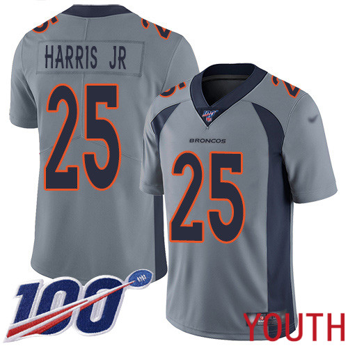 Youth Denver Broncos #25 Chris Harris Jr Limited Silver Inverted Legend 100th Season Football NFL Jersey